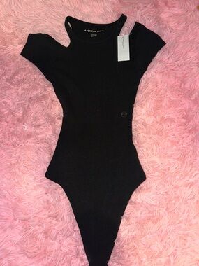 American Eagle Outfitters Black Ribbed Cutout Shoulder Bodysuit
